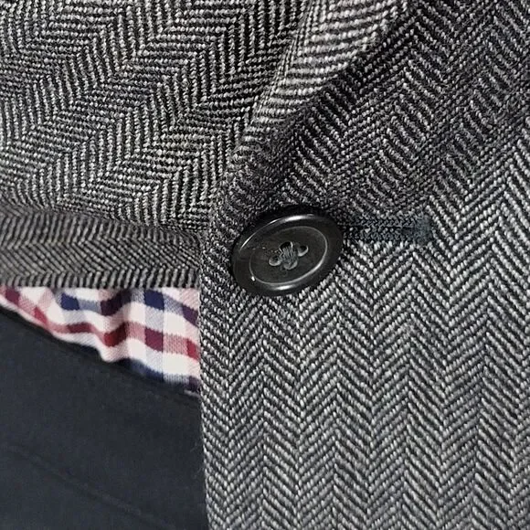 Joseph Feiss Men's Sport Coat Blazer Two Button Gray Herringbone Lambs Wool 46R - Picture 8 of 15